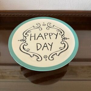 Molly Hatch‎ Happy Day Ceramic Cake Stand Turquoise Black White Striped Pedestal